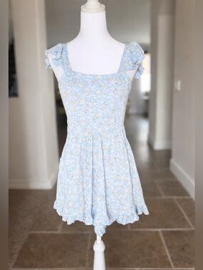 RSQ Blue Floral Romper Cottagecore Tie Back Ruffle Mini XX-Small